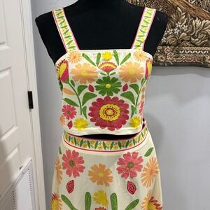 Floral Two Piece Set Crop Top Skirt Colorful Summer Outfit Unique Pattern